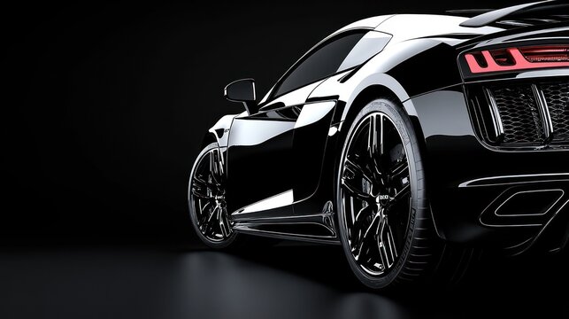 Sleek black sports car rear view high gloss finish detailed wheels