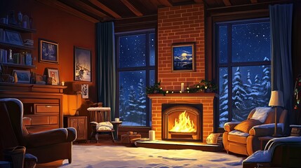 Cozy winter evening by the fireplace.