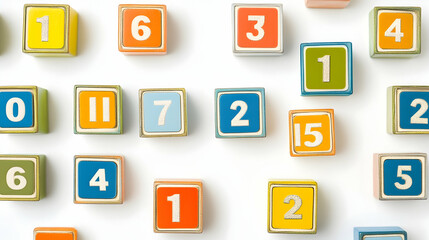 Wooden number blocks on white background