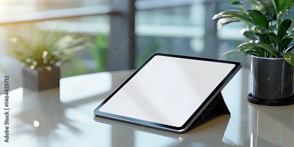 Poster sleek modern tablet device with blank screen on light background for technology, business, and creat
