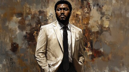 Obraz premium Elegant portrait of a man in a suit against a textured, abstract background