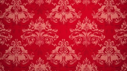 "Elegant red wallpaper with a luxurious damask pattern, perfect for interior design projects."