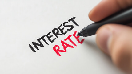 Interest Rate: Handwritten message symbolizing finance, economics, and banking decisions impacting borrowing and savings. A focus on fiscal policy.