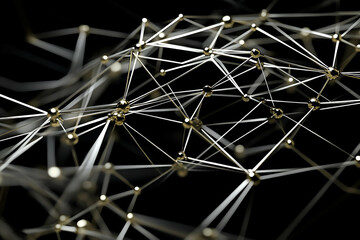 Abstract Golden Network Connection on Dark Background