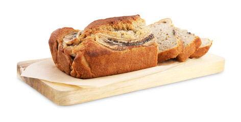 Pieces of banana bread isolated on white