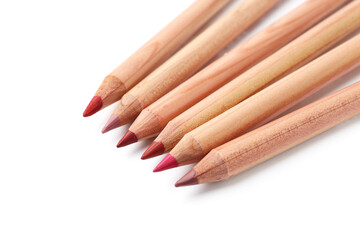 Obraz premium Many different lip pencils isolated on white