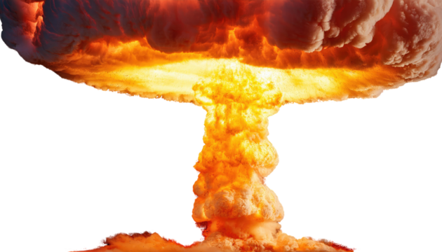 Mushroom cloud unleashed isolated on PNG white transparent background,