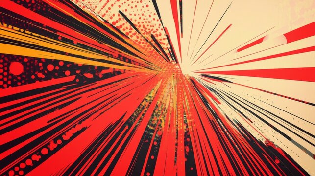 Bold red comic-style wallpaper with dynamic halftone patterns and radiating line effects