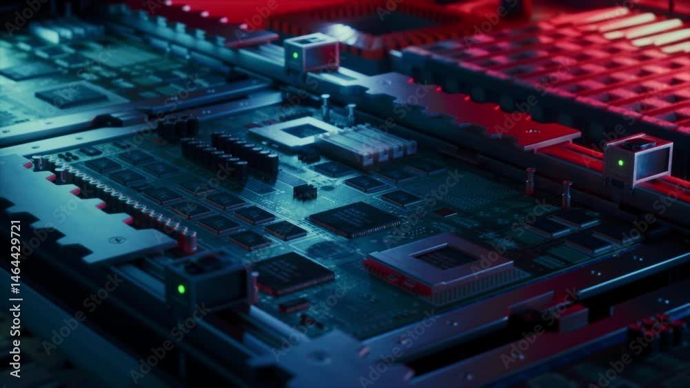 Aufkleber PCB Printing and Prototyping Machine with Robotic Arm Producing Computer Components, Fabricating Circuit Boards with Microchips. Futuristic AI Manufacturing with the Help of Robotics