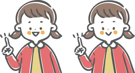 指差しをする女児　上半身　ベクター