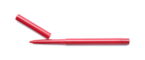 Red twist up eye pencil isolated on white, top view