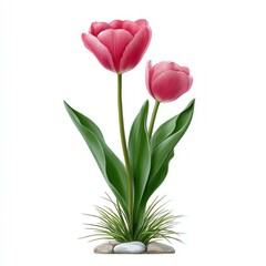 Obraz premium stained glass Pink tulips with green leaves and stones