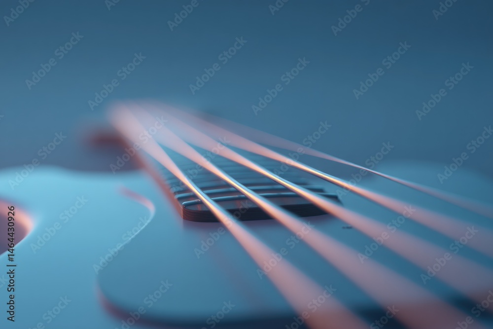 Poster close-up of bass guitar strings under soft lighting in minimalistic setup
