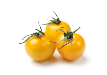 Ripe yellow cherry tomatoes isolated on white