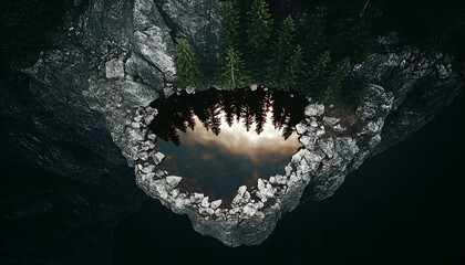 Abstract Water Reflection Of Trees At Sunset