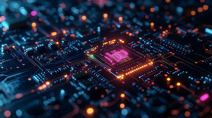 Obraz premium Abstract digital circuit board illustration with glowing lights