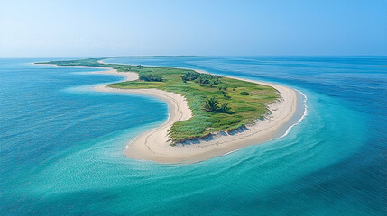 Aerial View of a Tropical Island with Turquoise Water and Sandy Beach