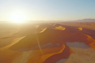 Aerial View of Orange Sand Dunes at Sunrise in the Namib Desert