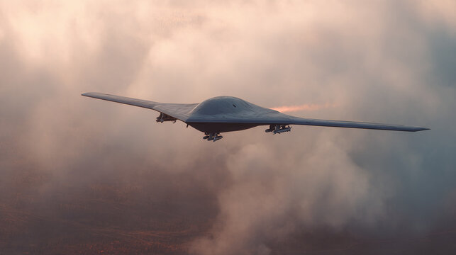 Advanced Military Drone in Flight Above Smoke