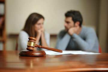 Gavel on Desk with Couple in Background
