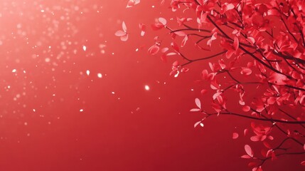 Red background with falling pink leaves