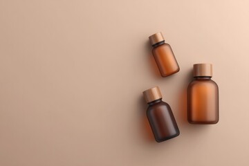 Obraz premium minimalistic arrangement of various skincare oils on neutral backdrop with ample copy space