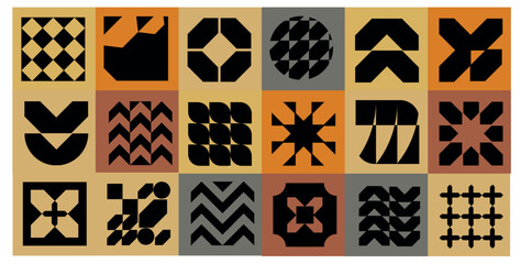  Bold abstract geometric background with avant-garde and postmodern influences. Brutalist shapes, Swiss-style composition, minimal design with primitive blocks and subtle art nouveau details.