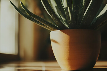 Aloe Vera Plant in a Brown Pot Basking in Sunlight