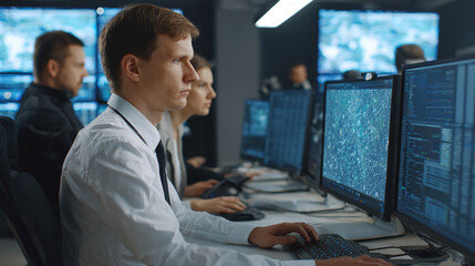 Focused Professionals in a Modern Tech Control Room