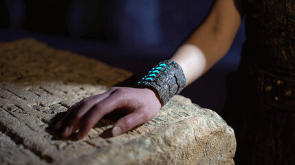 Ancient Glowing Bracelet on Stone Artifact