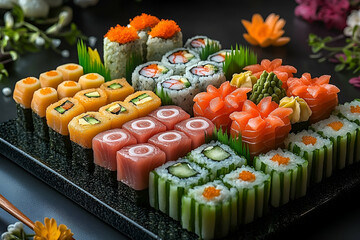 Assorted Sushi Platter with Nigiri and Rolls