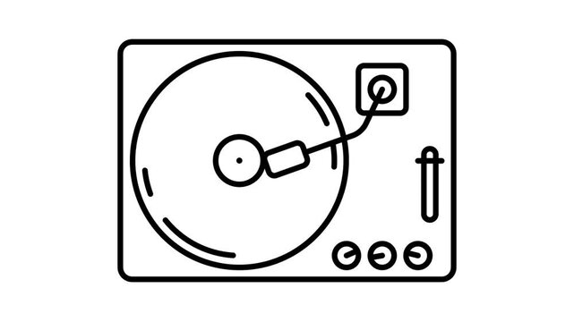 Animated vinyl music player with volume control. Antique musical equipment for playing vinyl records. Looped black white video isolated on white background
