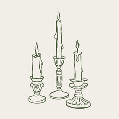 Vintage candle holder in contemporary line art style.