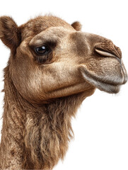 Obraz premium Close-up of a camel's face showcasing its unique features and expressive eyes against a plain background