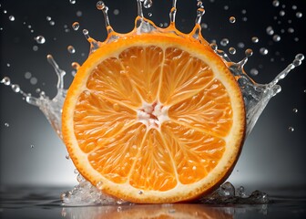 Halved Orange with Water Splash&mdash;Refreshing Citrus Fruit Highlighting Freshness and Juiciness