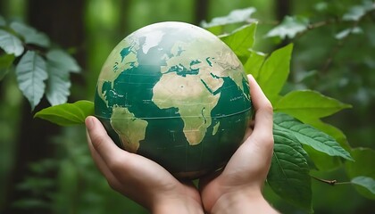 Holding Green Earth Globe in Hands Concept for Sustainability and Environment
