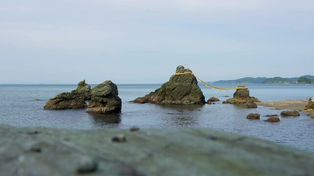 The Wedded Rocks known as Meoto Iwa in Futami, Ise City