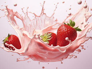 Fresh Strawberries in Pink Milk Splash