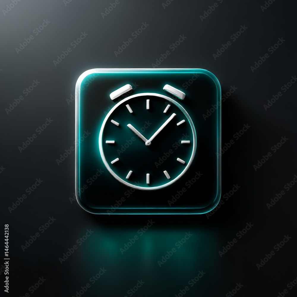 Aufkleber glowing alarm clock icon on dark background with transparent and modern design aesthetic