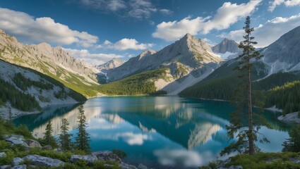 Lake Louise in Banff National Park, Canada, offers a stunning reflection of snow-capped mountains, a scenic wilderness landscape