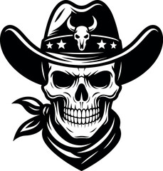 Skull Wearing Hat vector black silhouette print design