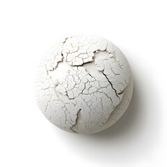 Cracked dry earth sphere texture close up isolated on white background