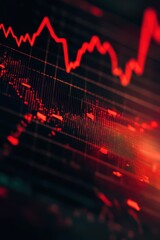 Stock market decline with red graph line on financial charts, economic crisis visualization, investment loss analysis, trading downturn, bearish trend in finance.