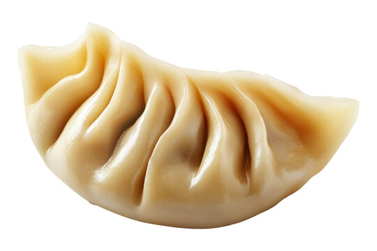Pan-fried or steamed dumpling Jiaoz with pleated edges, isolated on white transparent background, concept of Asian traditional cuisine