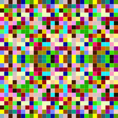 A vibrant and intricate pattern composed of colorful pixel squares, ideal for backgrounds, textures, and abstract designs. This digital artwork offers a playful and visually engaging aesthetic.