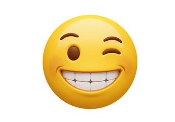 Winking Smiley Face Emoji 3D Render isolated on transparent background