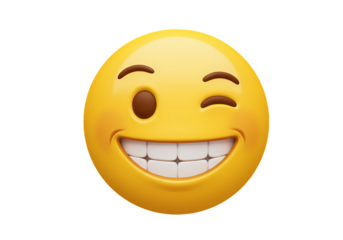 Winking Smiley Face Emoji 3D Render isolated on transparent background