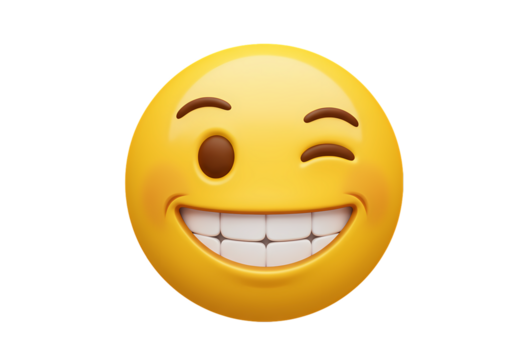 Winking Smiley Face Emoji 3D Render isolated on transparent background