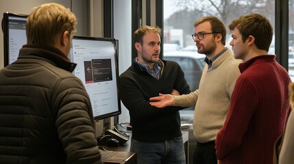 Business collaboration amongst colleagues in a modern office discussing work
