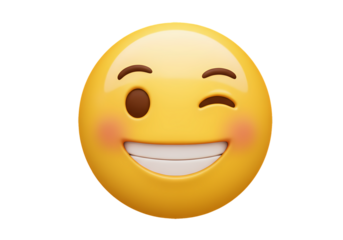 Happy Winking Emoji 3D Render of a Smiling Face isolated on transparent background